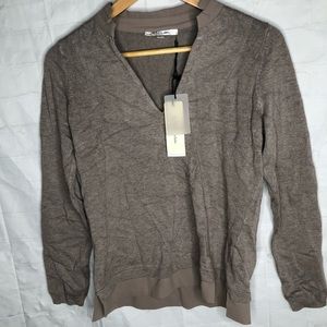 Anis White Italian Designer Long Sleeve Pullover Brown Sweater Women' Small NWT